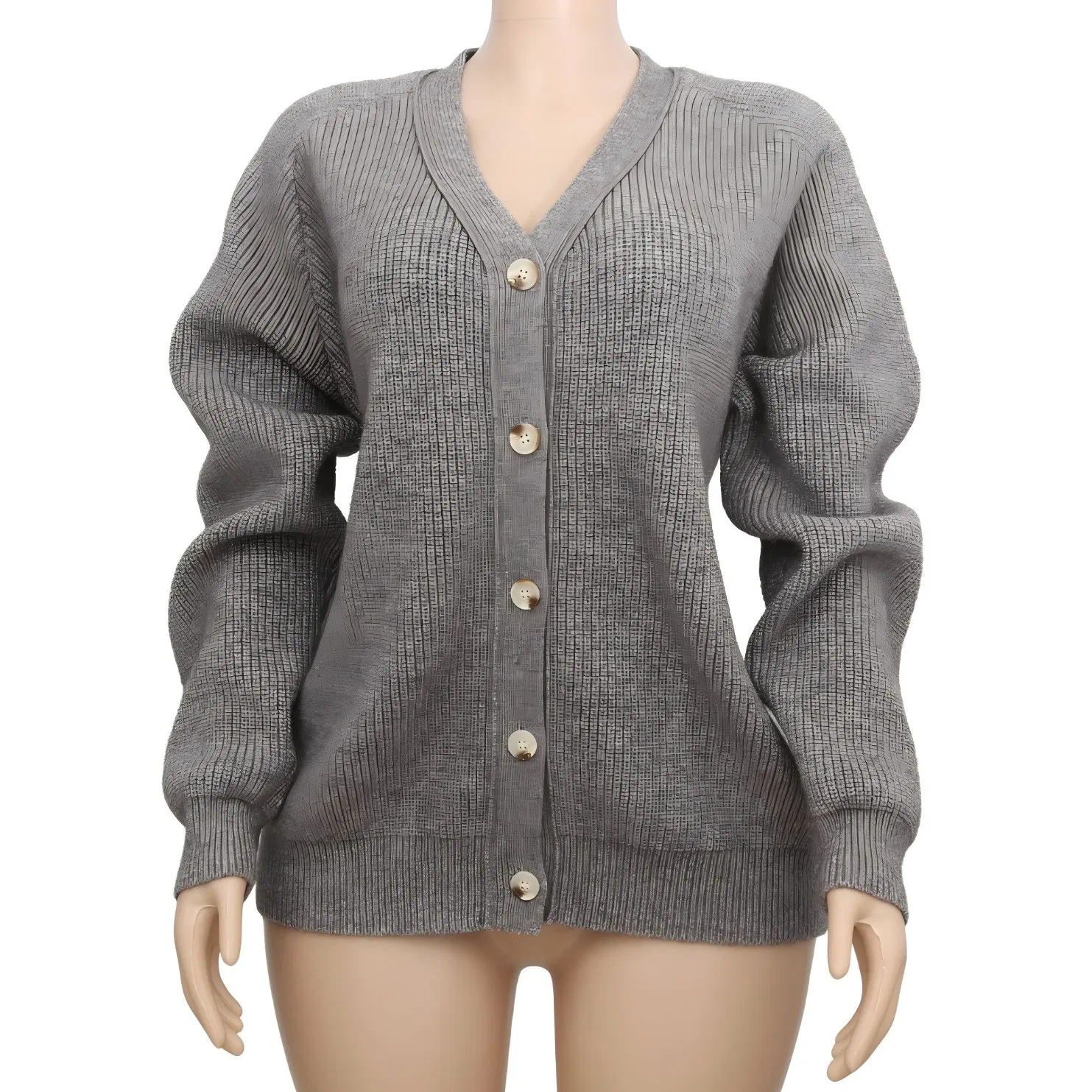 42% Acrylic 28% Nylon 30% Polyester, Gauge 7, Loose Winter V-Neck Open Placket Classical Women Stylish Knitted Sweater Cardigan