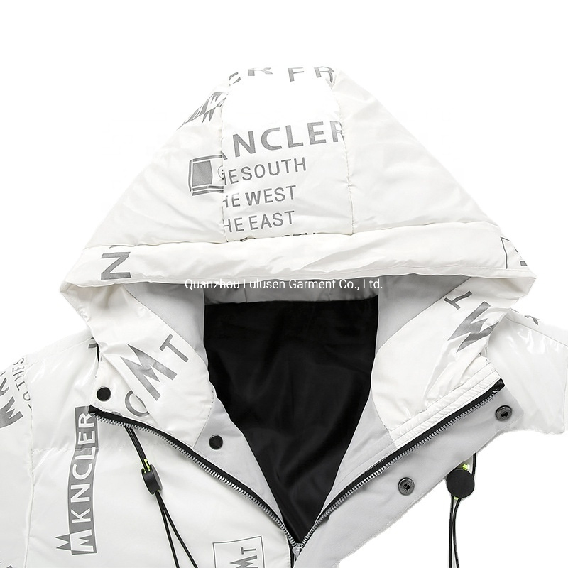 Streetwear 100% Polyester Printed Bomber Black Winter Unisex Puffer Coat Men Jacket