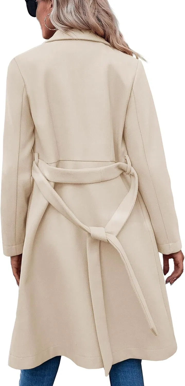 Women's Double Breasted Trench Coat Belted Business Casual
