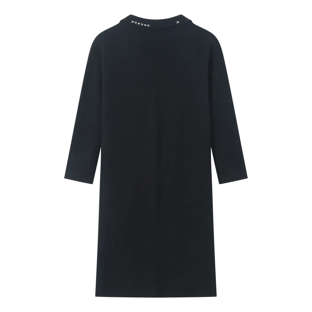 2025 Women's Korean Style Elegant 100%Merino Wool Knitwear Autumn Winter Ladies Fashionable Black Long Length Button up Knitted Sweater Coat