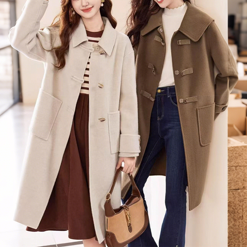 Winter New Style Simple MID-Length Wool Twill Double-Faced Coat