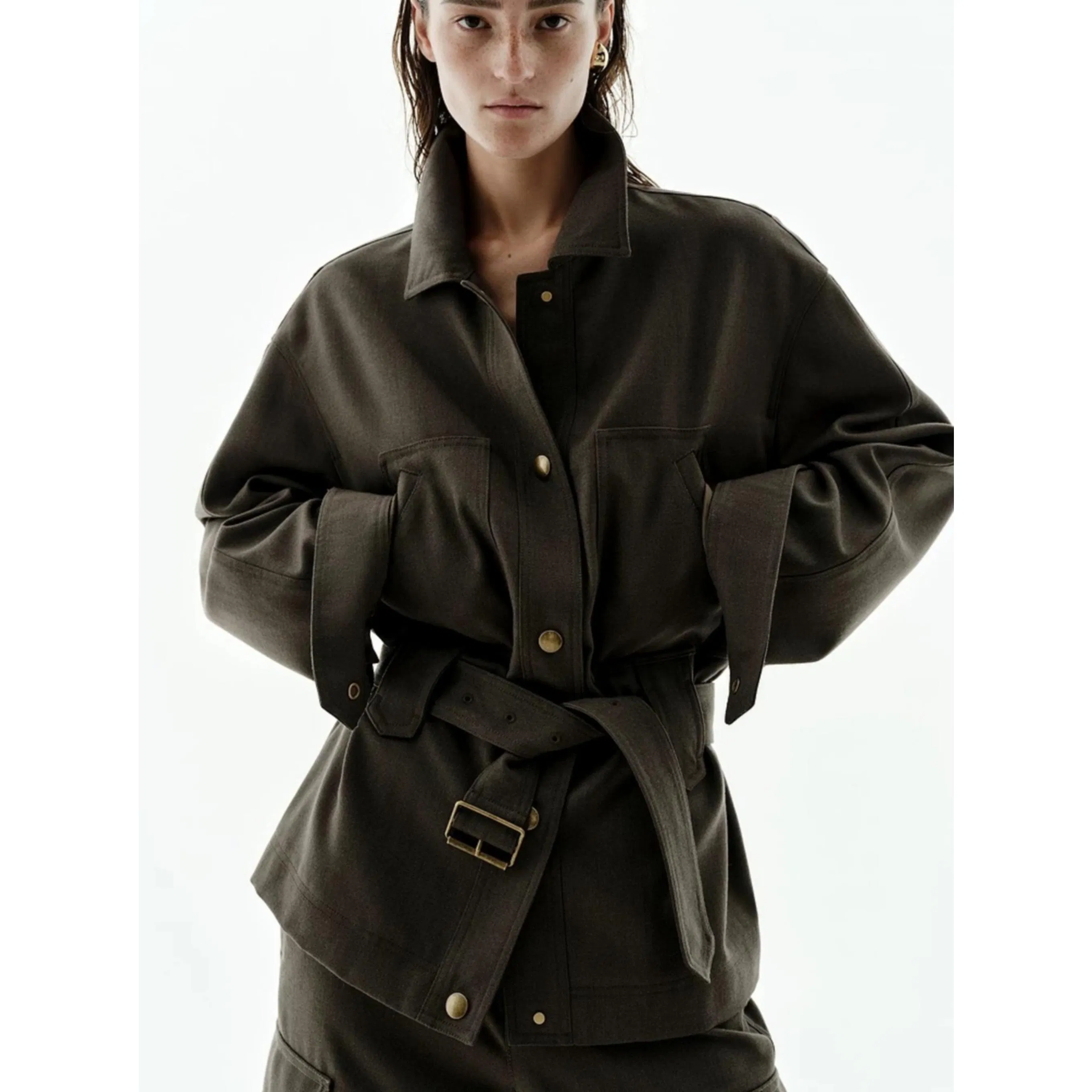 High-End Buttons and Zipper Closure MID Fit Trench Coat for Women Fashion Wear