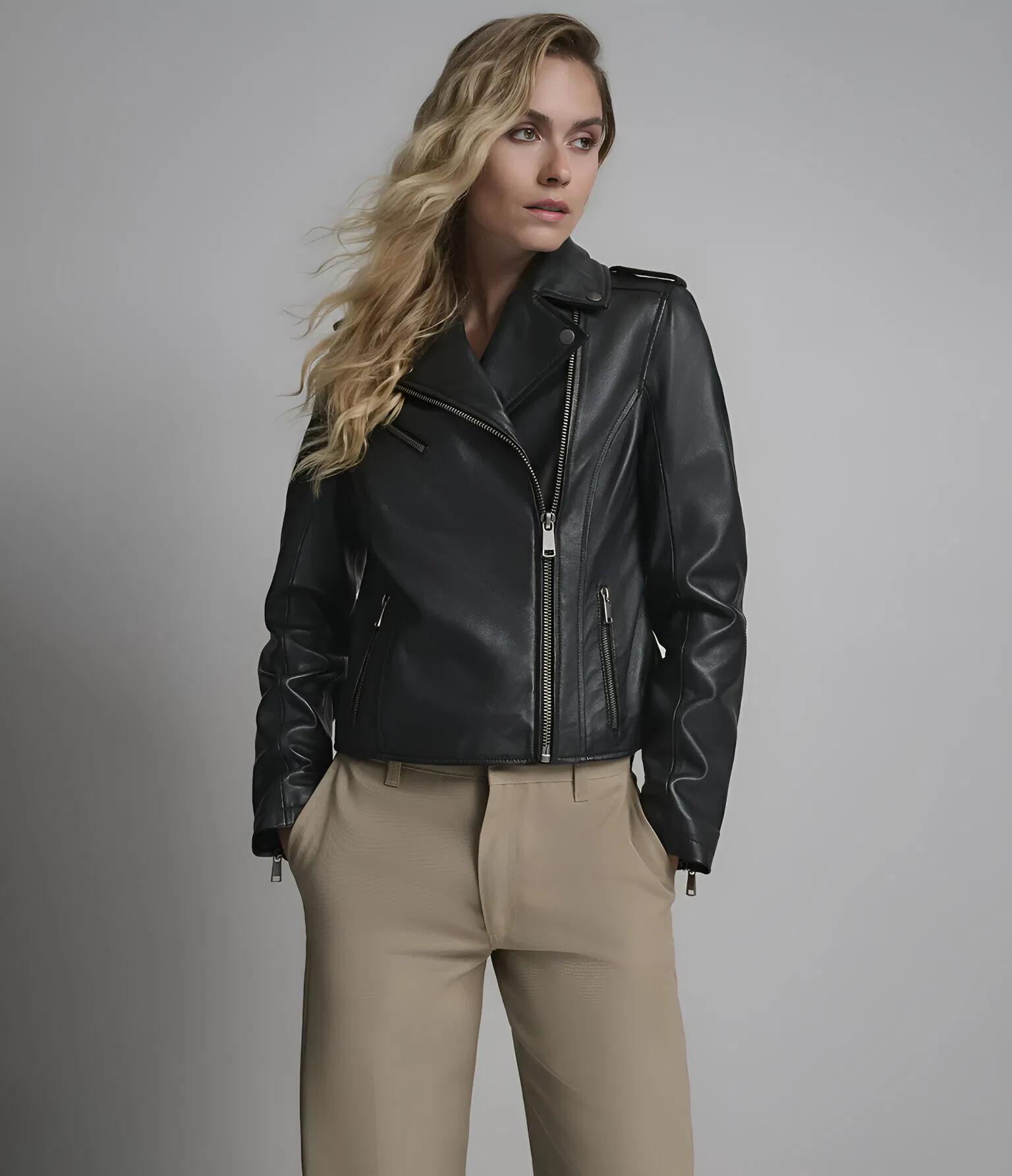 Stylish Women's Genuine Leather Biker Jacket for Casual Wear