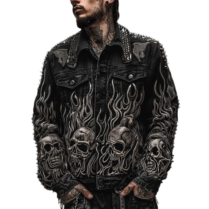 High-Quality Wholesale Customized Vintage-Streetwear Washed-Embroidery Button-Detailed Classic-Fit Men's Denim Jacket