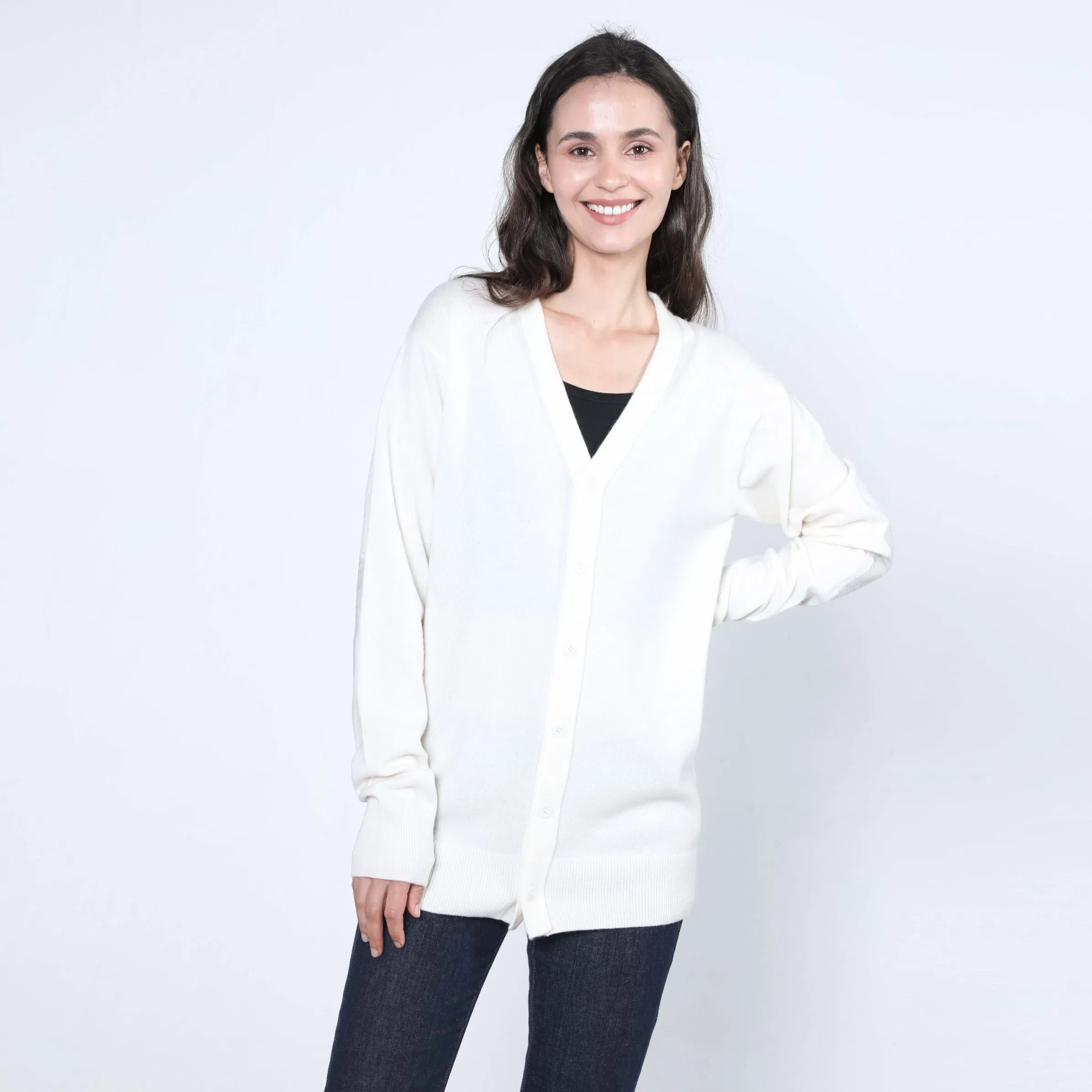 Most-Popular Casual Deep V-Neck Ladies Fashion 100% Cashmere Cardigan