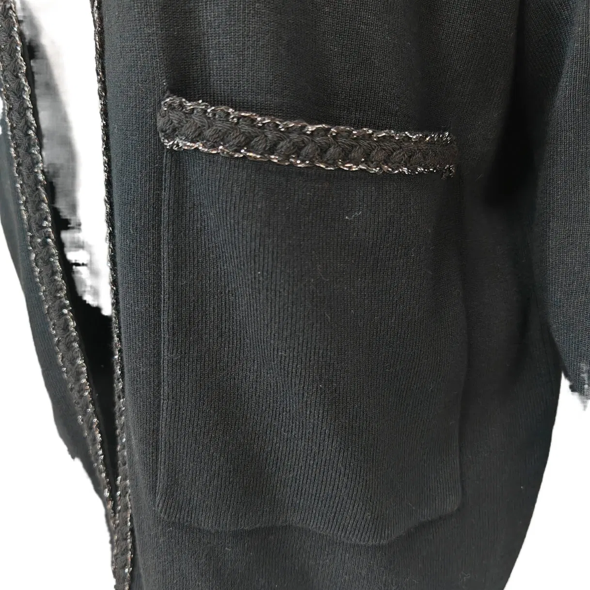 Women's Open-Front Cardigan with Braided Trim Chic Knit Sweater Jacket with Pockets