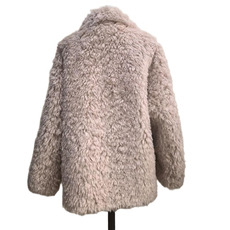 Classic MID-Length Beige Faux Wool Fur Coat for Women