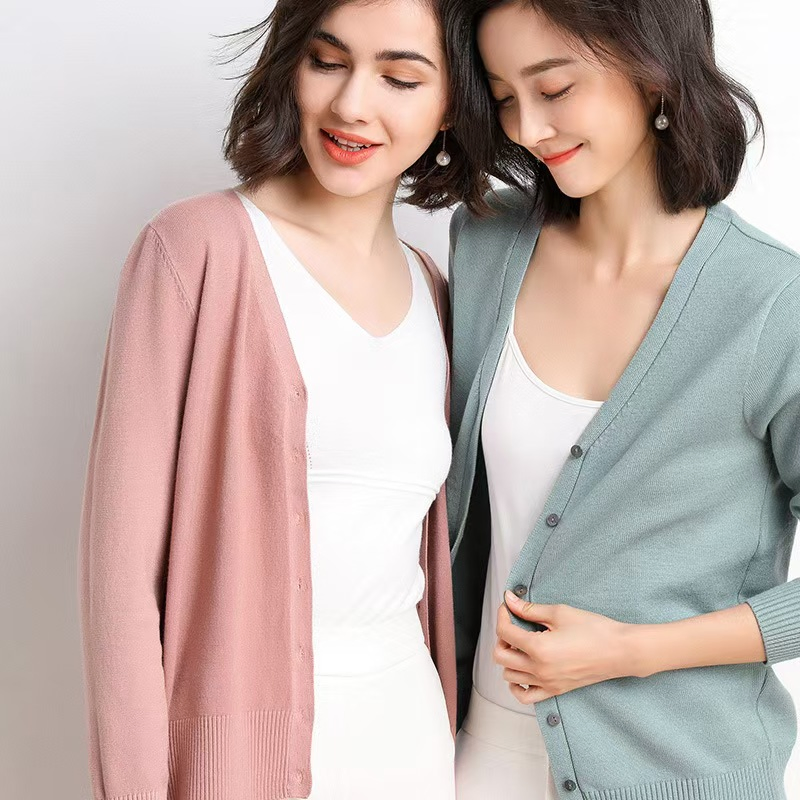 Custom Classy Ladies V Neck Cardigan Plain Jersey Cardigan Women Button Down Cardigan