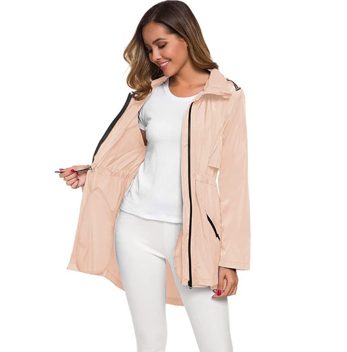 100% Polyester Outdoor Lady Parka Long Membrane Waterproof with Cap