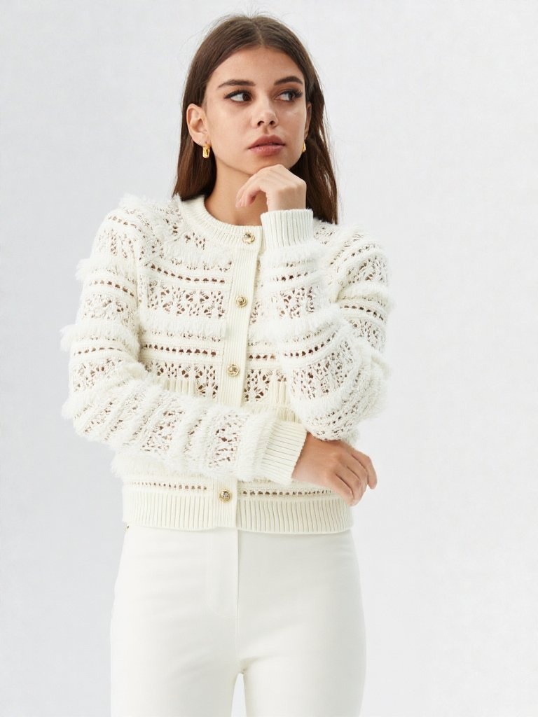 S26108 Women's Crewneck Raglan Sleeve Eyelet Cardigan Fw26