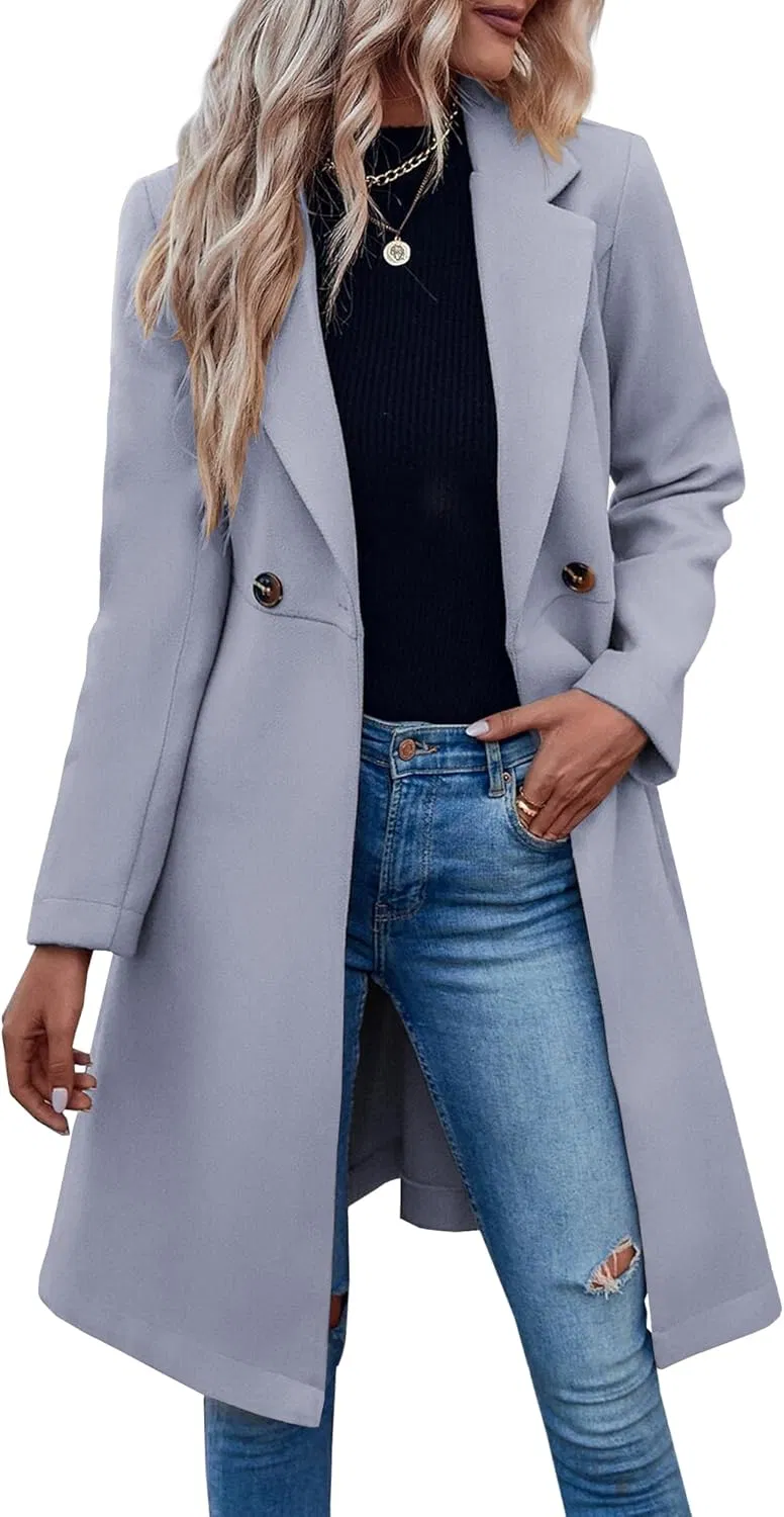 Women's Double Breasted Trench Coat Belted Business Casual