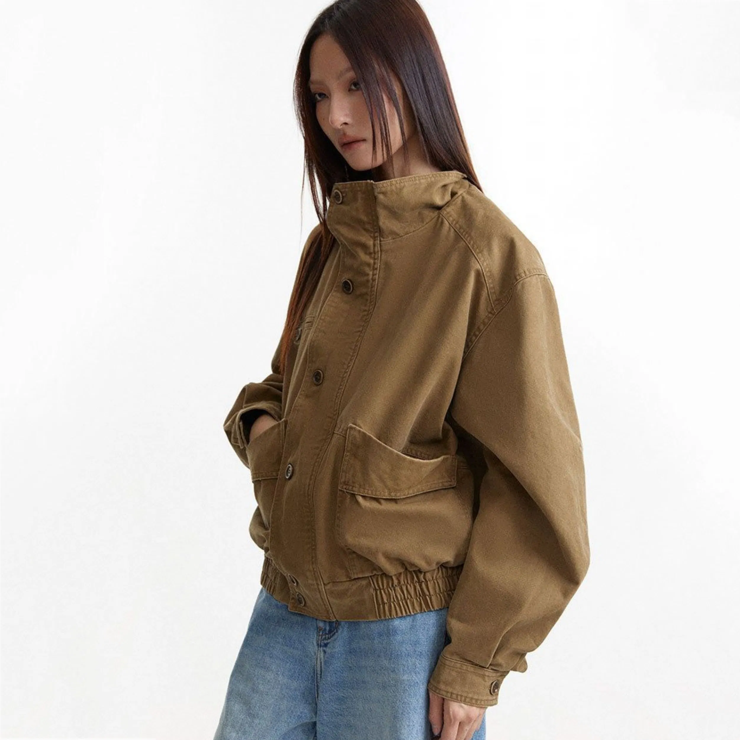 Factory Customization High Collar Loose Denim Jacket Top Coat