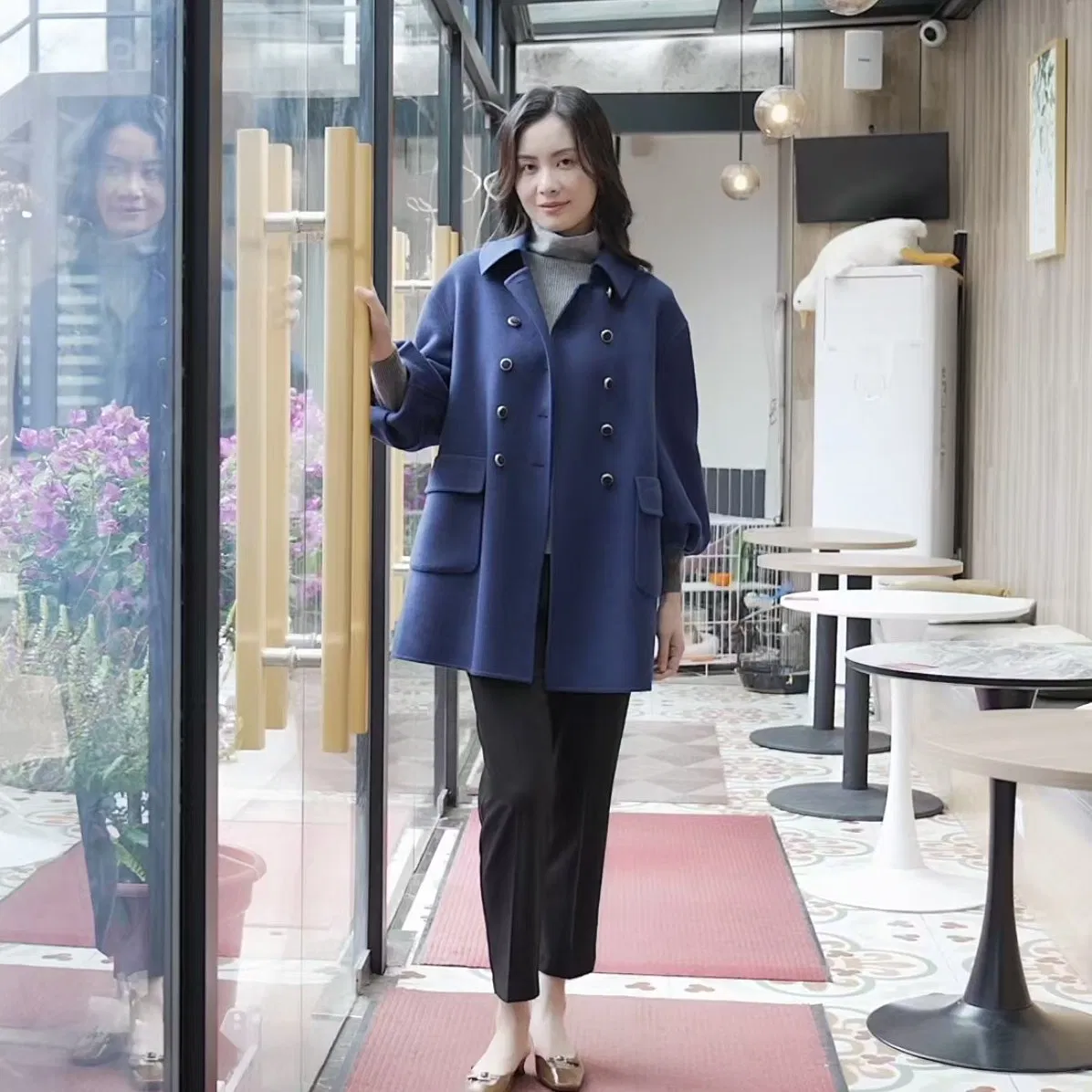 Luxury Merino-Wool &amp; Cashmere Blended Balloon-Sleeve Patch-Pocket Coat