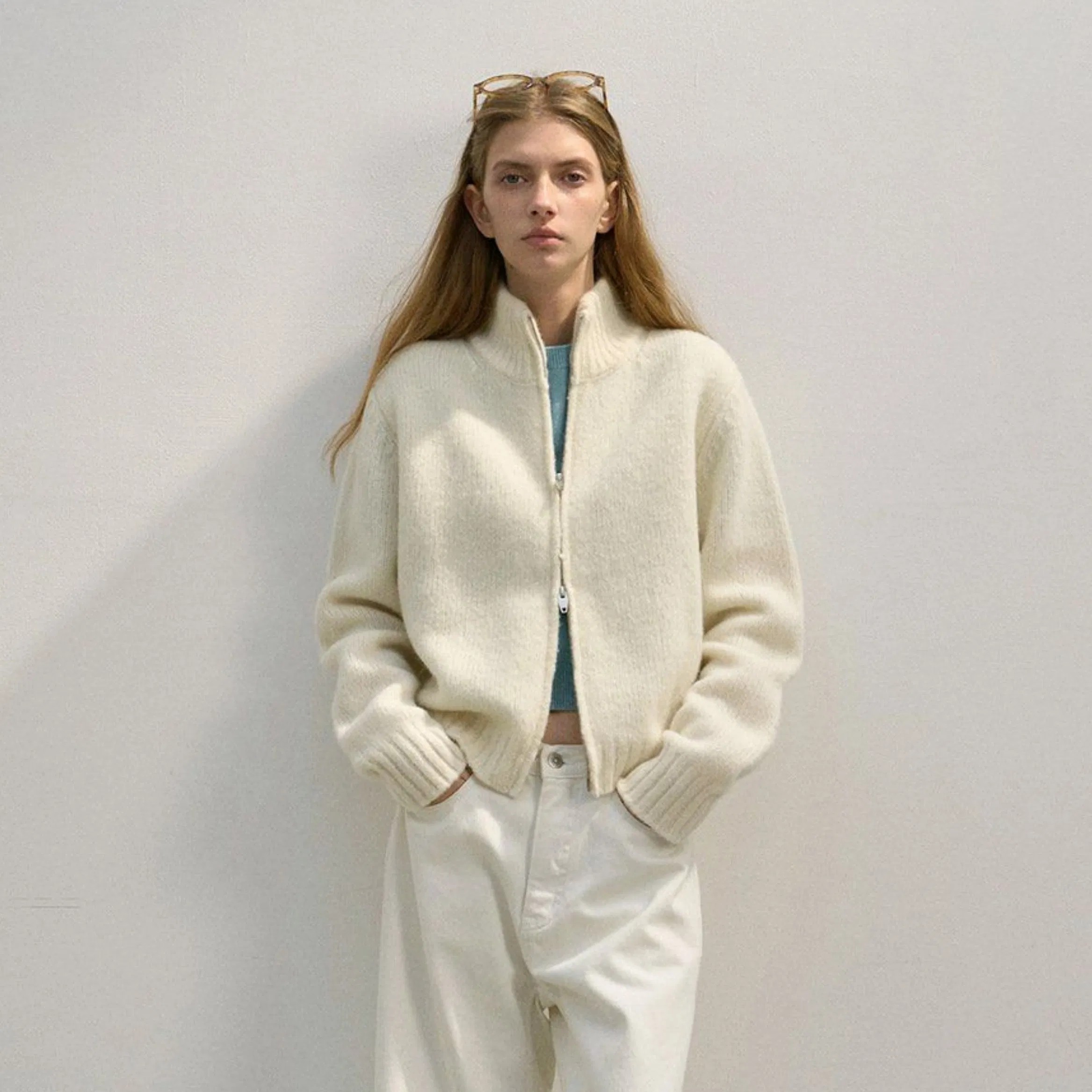 Factory Customized Winter New Style Special Blended High Collar Double Zipper High Quality Wool Cardigan