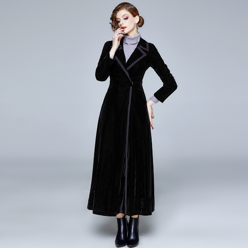 Long Trench Coat Women Over The Knee to Ankle Fall and Winter Fashion New Temperament Women Velvet Coat