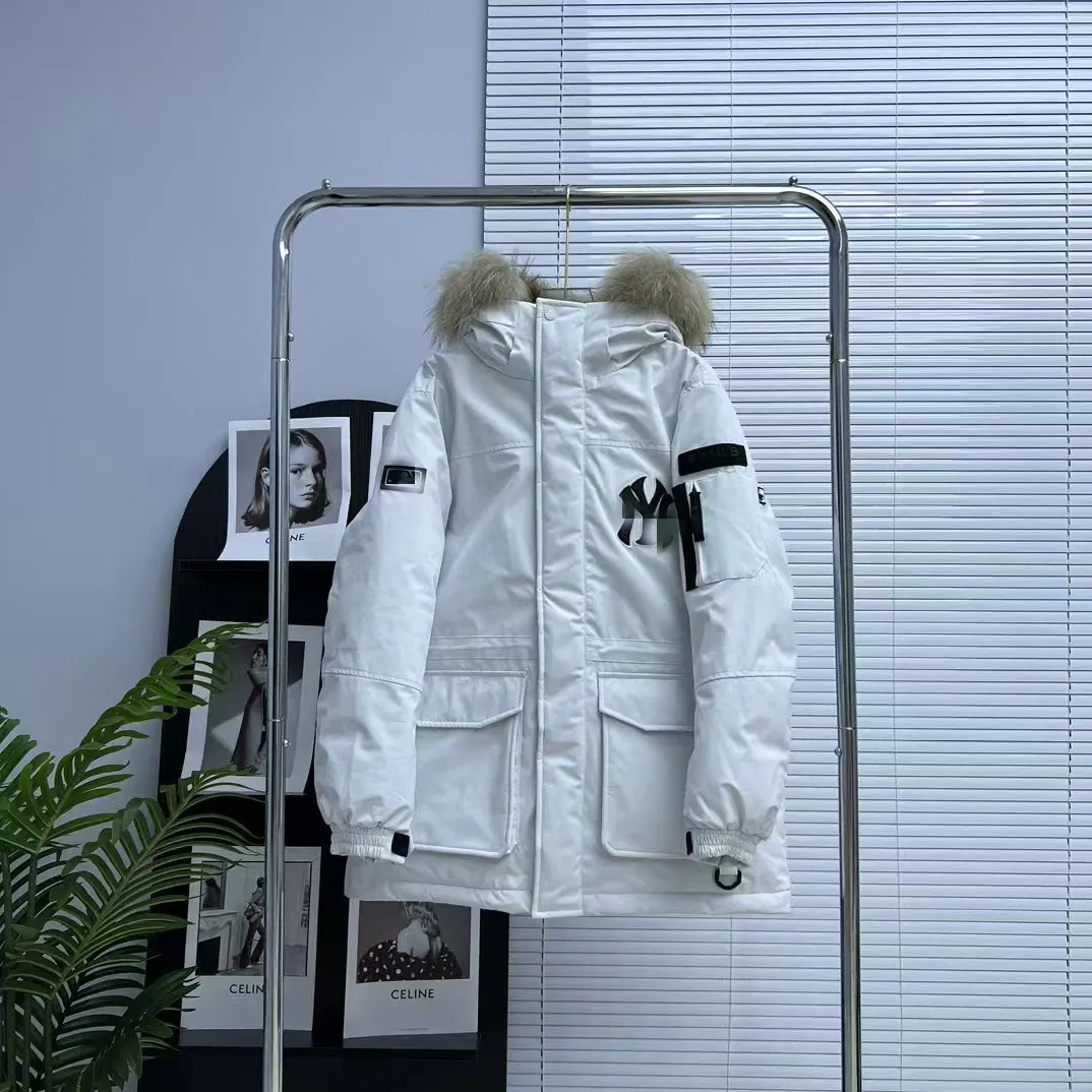 Mhome Down Jacket Yankees Workwear Large Fur Collar Medium-Length Men's and Women's Models White Duck Down Parker Navy Jacket