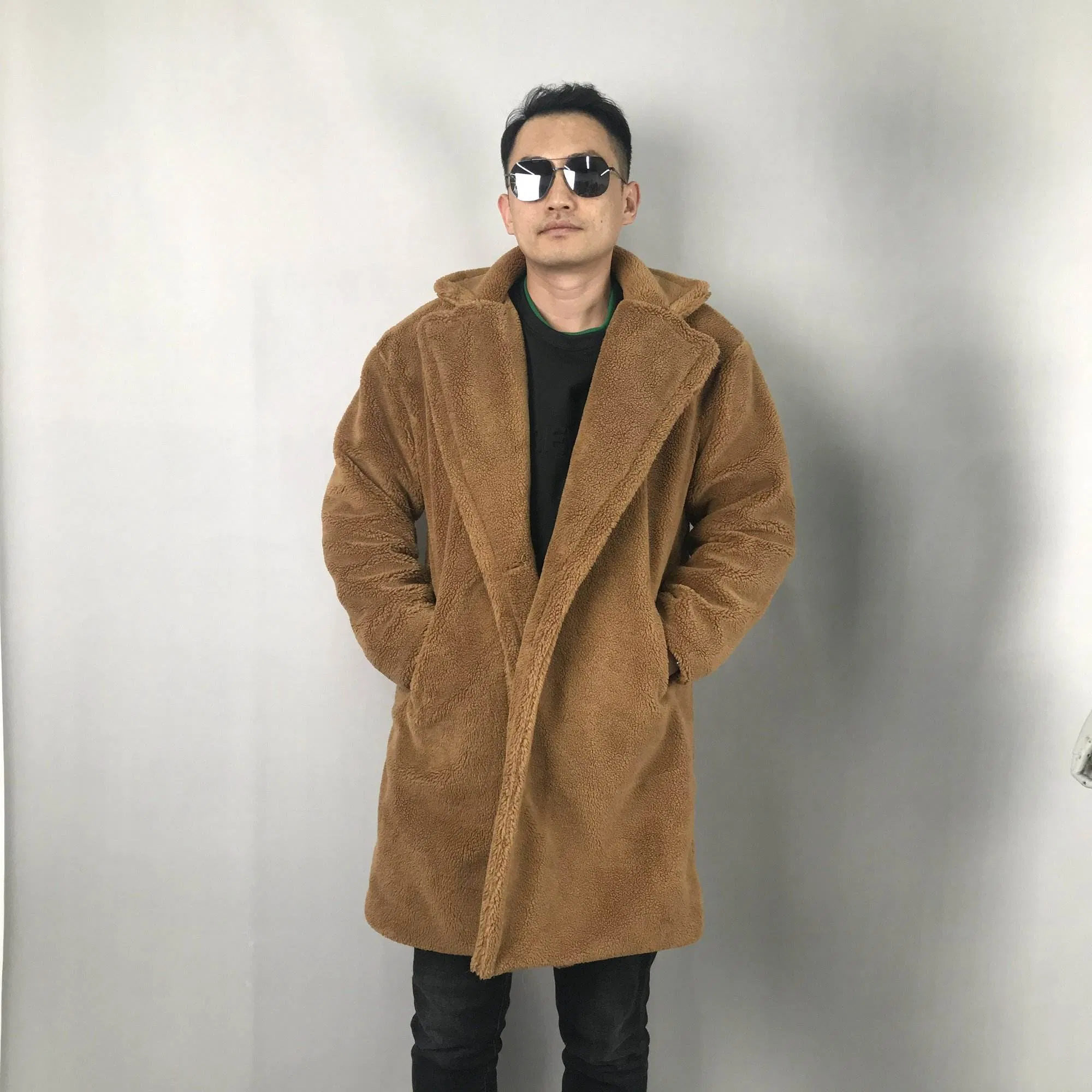 Custom Oversized Alpaca Wool Coat Fleece Lapel Winter Fur Jacket Faux Fur Teddy Long Coats Men