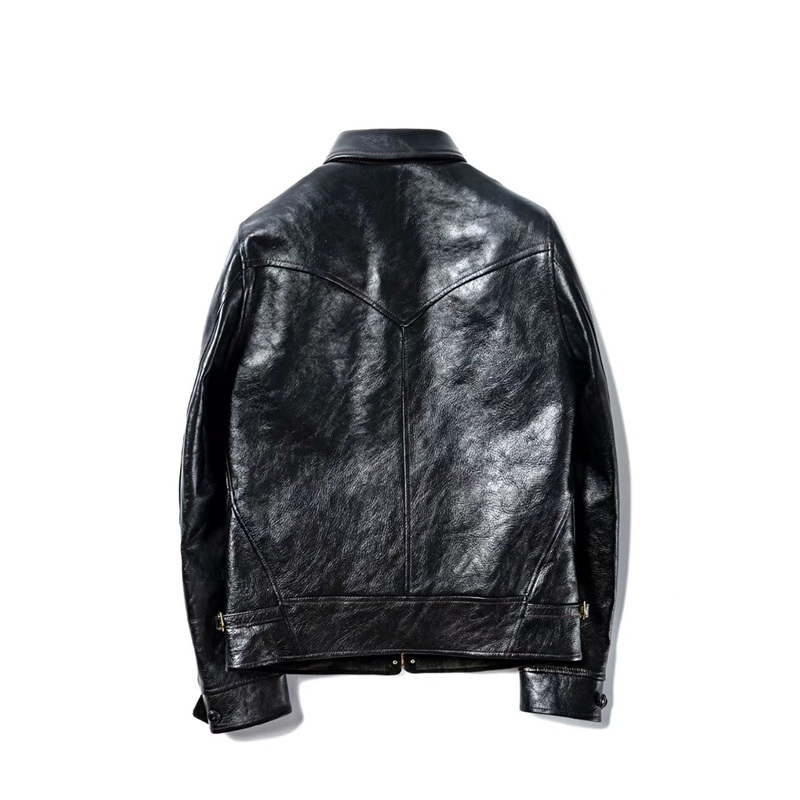 China Factory Mens Leather Coat Black Motorcycle Genuine Leather Jacket