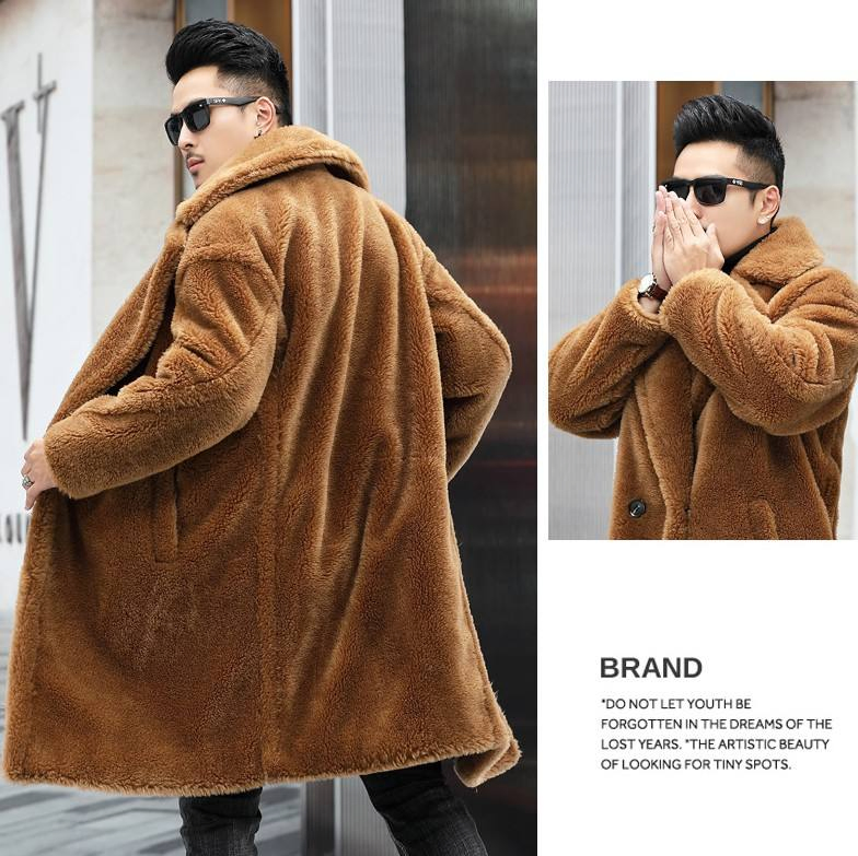 Custom Oversized Alpaca Wool Coat Fleece Lapel Winter Fur Jacket Faux Fur Teddy Long Coats Men
