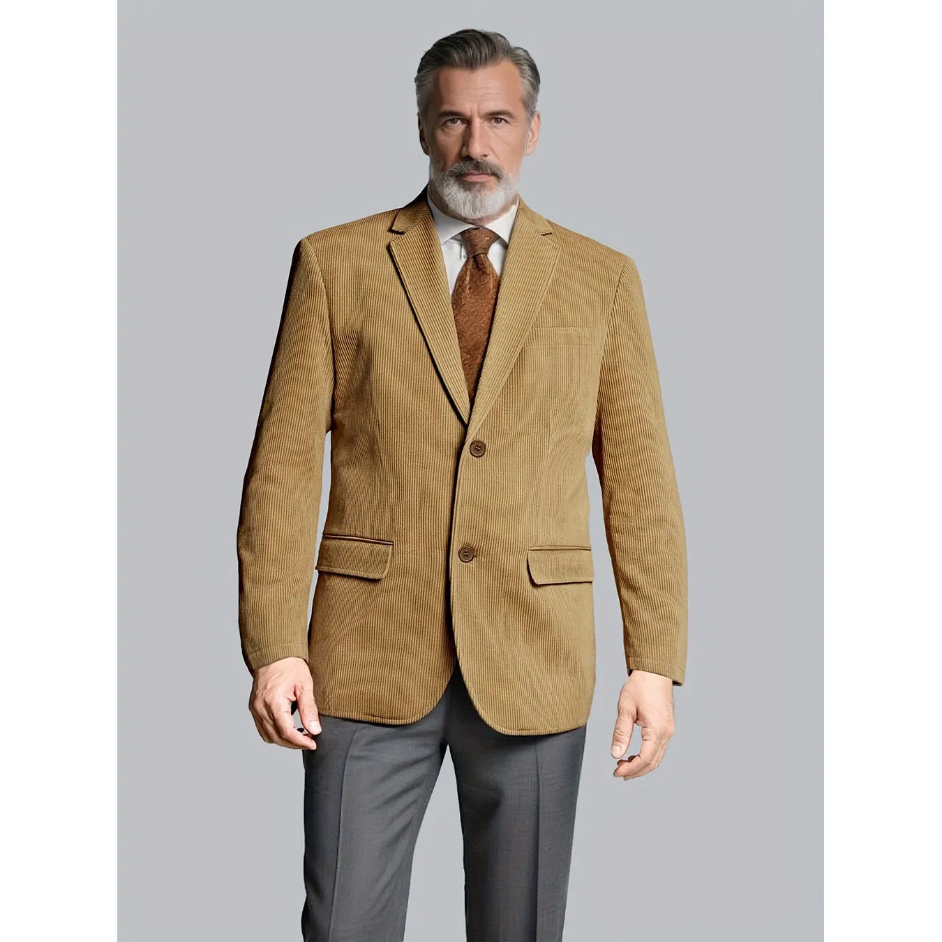 Wholesale Price Men's Brown Corduroy Jacket Casual Blazer with Buttons Long Sleeve Relaxed Fit