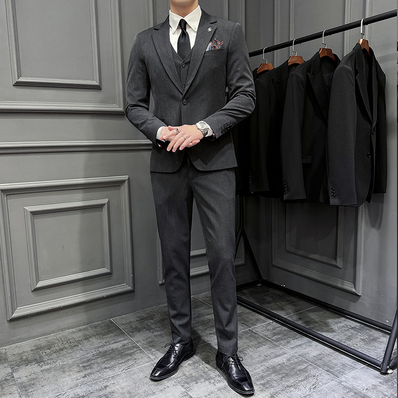 Breasted Coat Vest Men 3 Piece Business Solid Color Wedding Dress Blazer