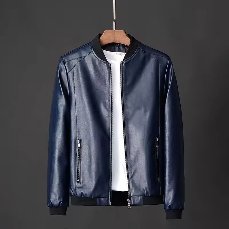 Stylish Men's Leather Motorcycle Jacket with Standing Collar