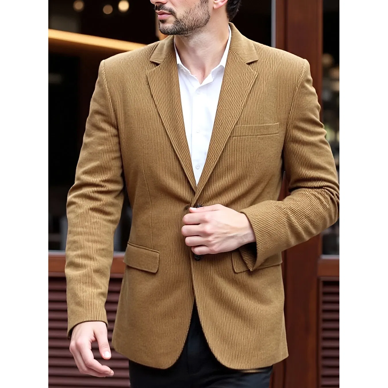 Wholesale Price Men's Brown Corduroy Jacket Casual Blazer with Buttons Long Sleeve Relaxed Fit