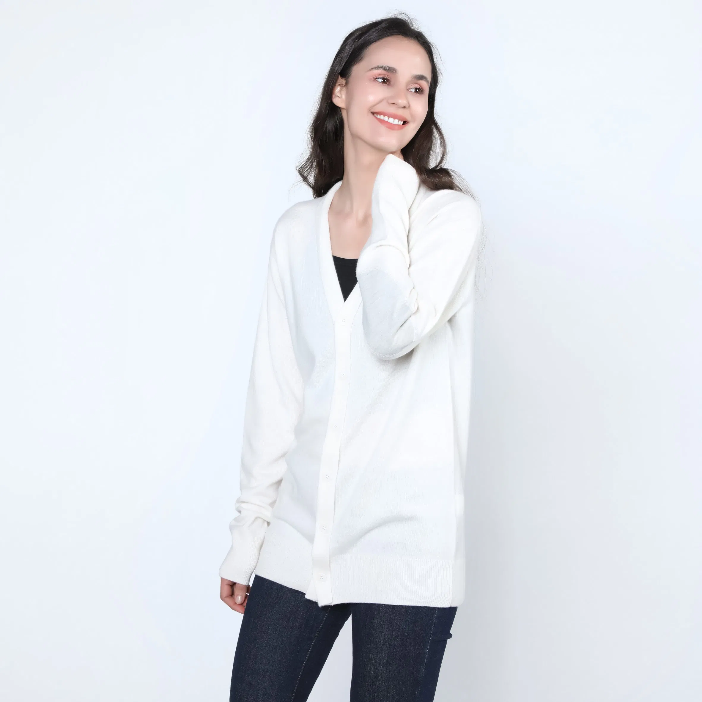 Most-Popular Casual Deep V-Neck Ladies Fashion 100% Cashmere Cardigan