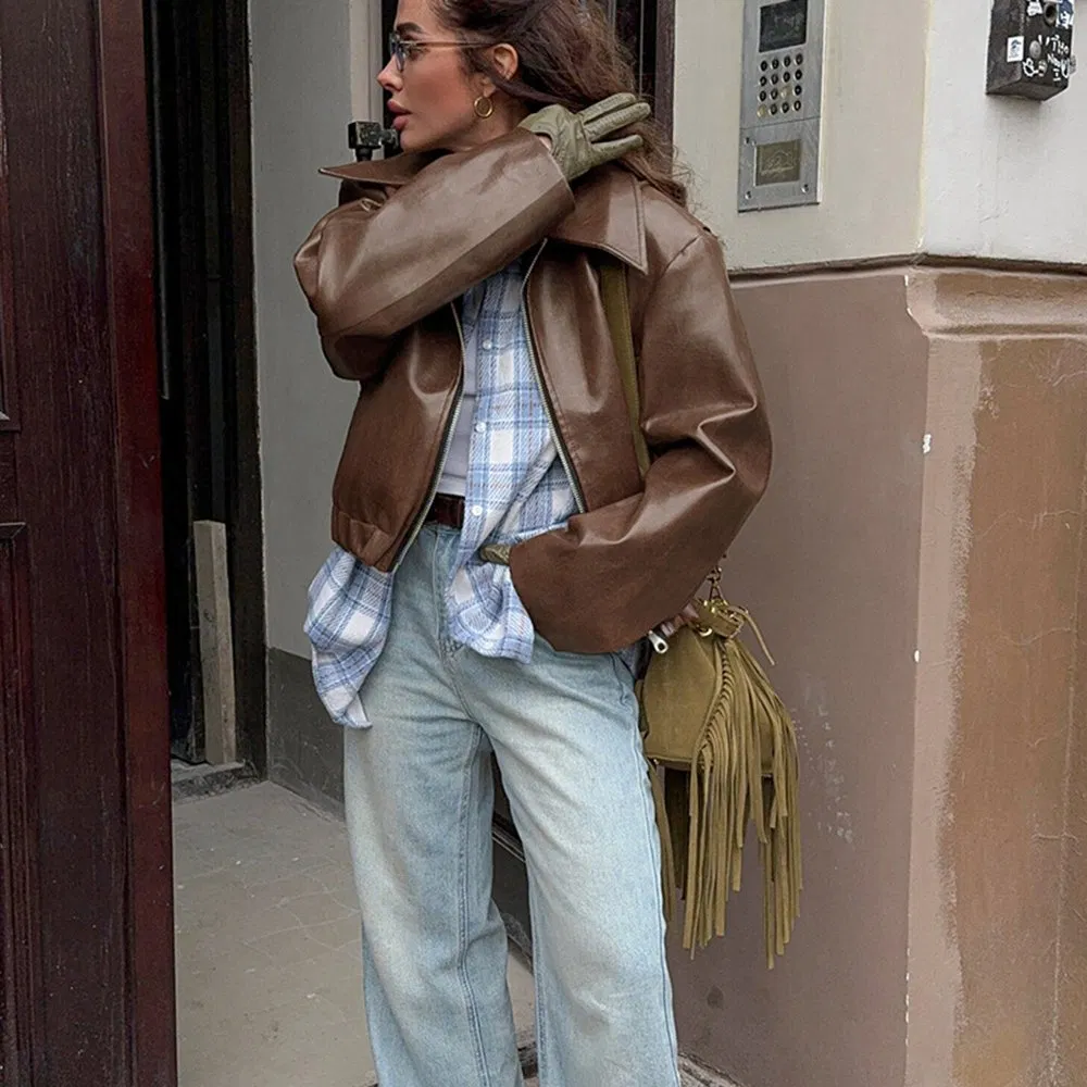 Hot Selling Angola Red Women Fashion Leather Jacket