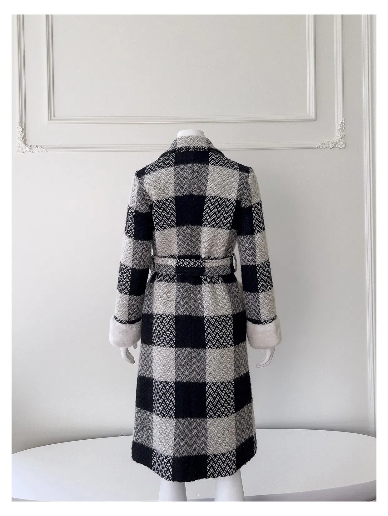 Nnr Modest Cloth Women Winter Wool Elegant Black Contrast Color Coat