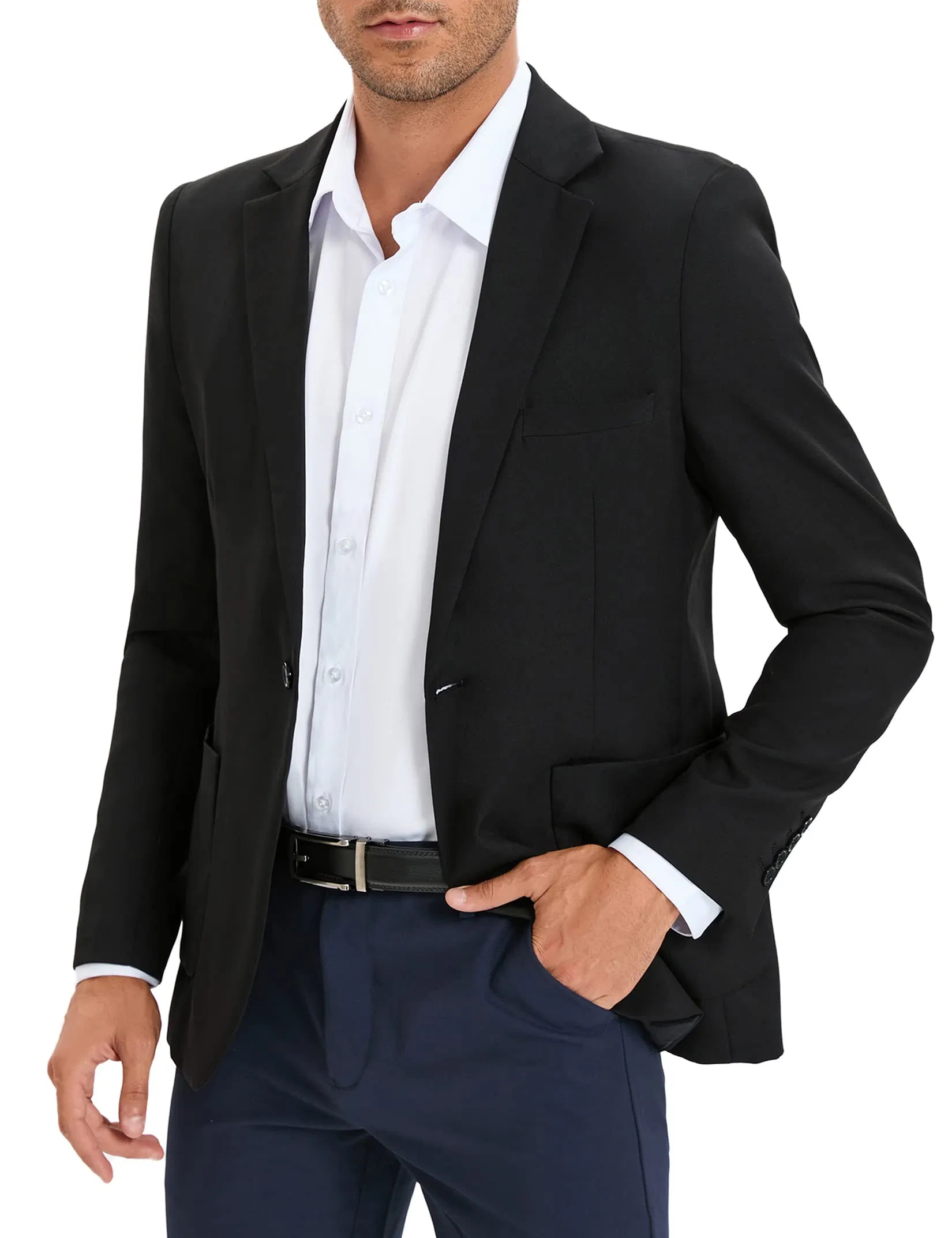 Men's Casual Slim Fit Linen Jacket Lightweight 2 Button Blazer
