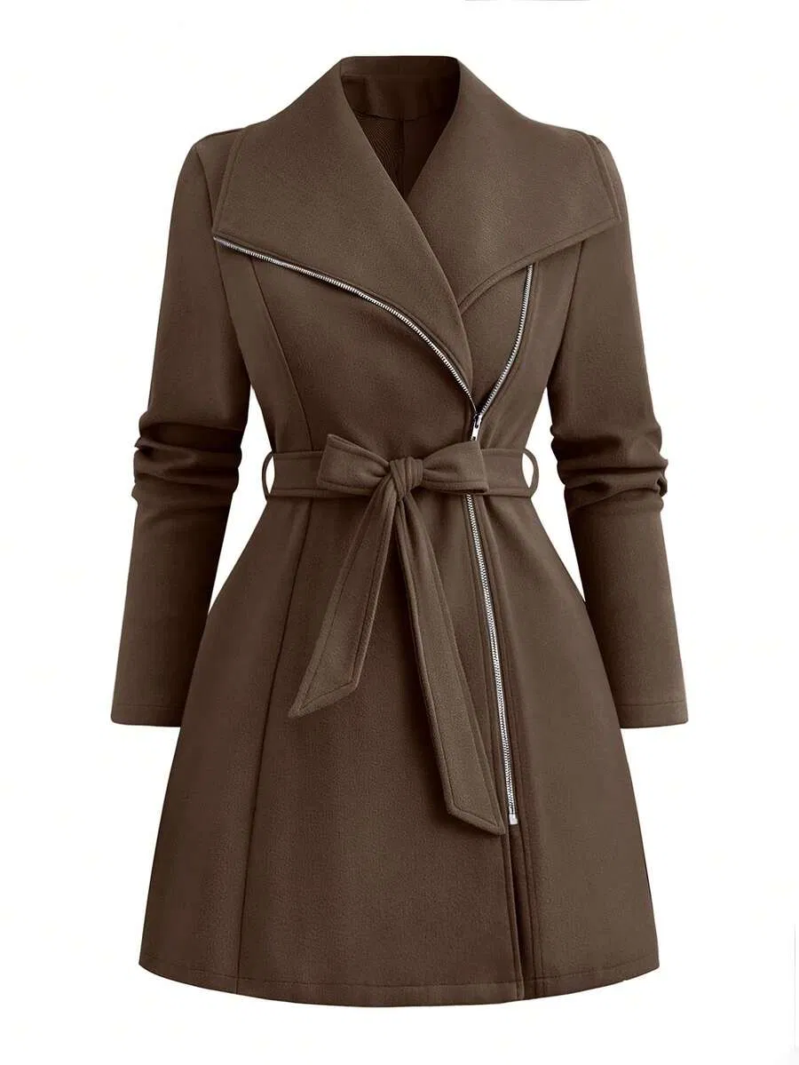 Tall Women Long Trench Coat Winter Warm Slim Fit Overcoat