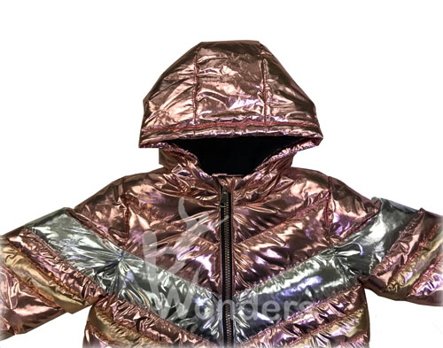 Girl's Shiny Metallic Full Zip Puffer Padded Hooded Jacket