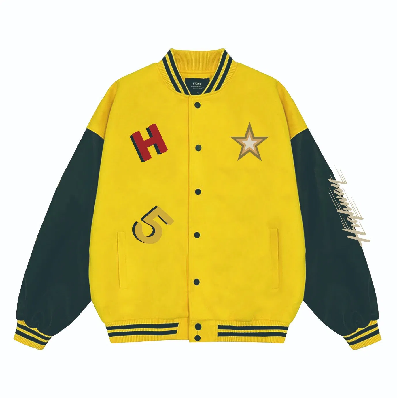 Varsity Bomber Jacket with Zodiac Sign and Badges on Green