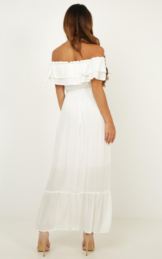 Womens off Shoulder Maxi Dress in White