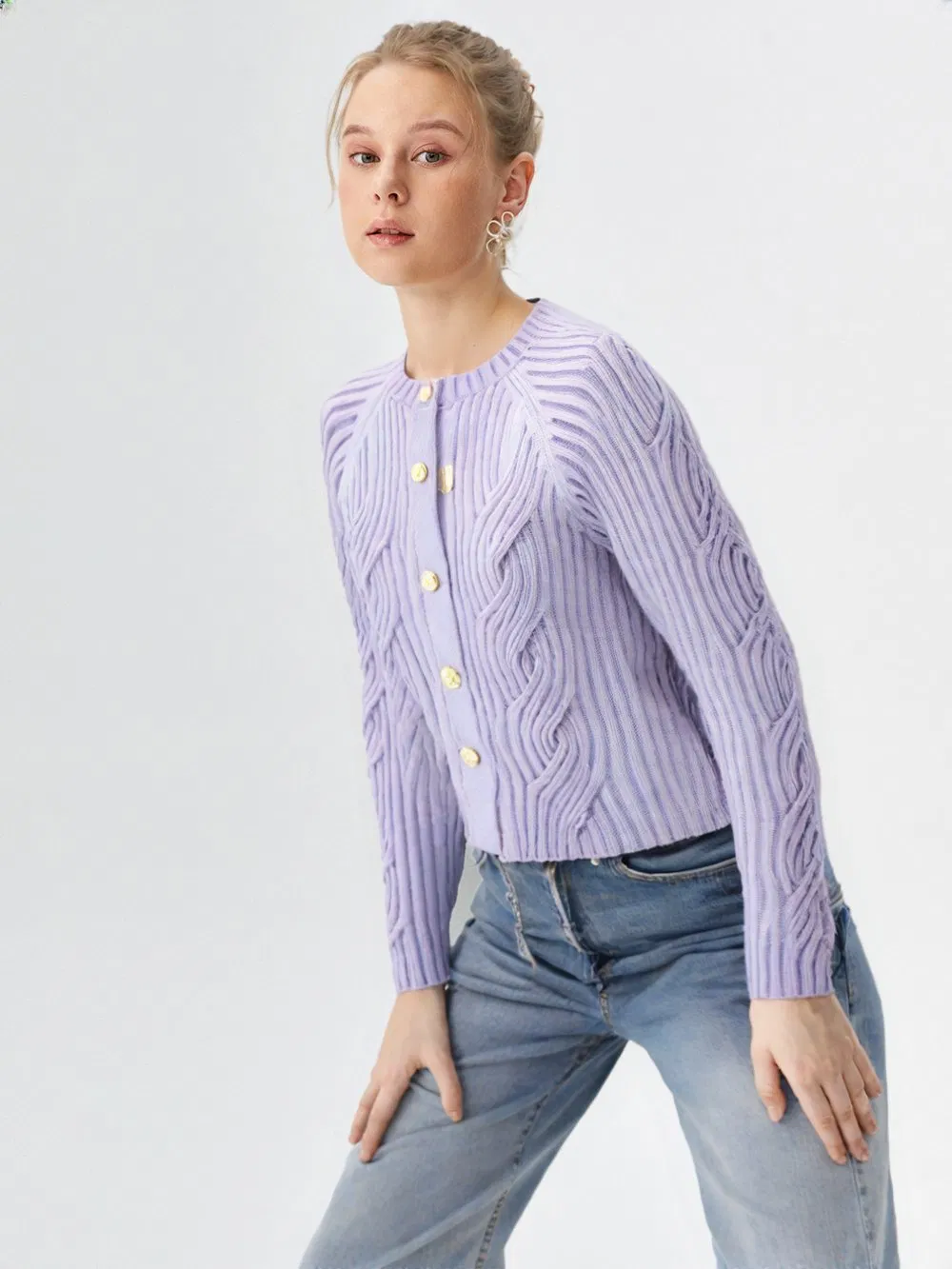 S26107 Women's Crewneck Raglan Sleeve Cardigan Fw26