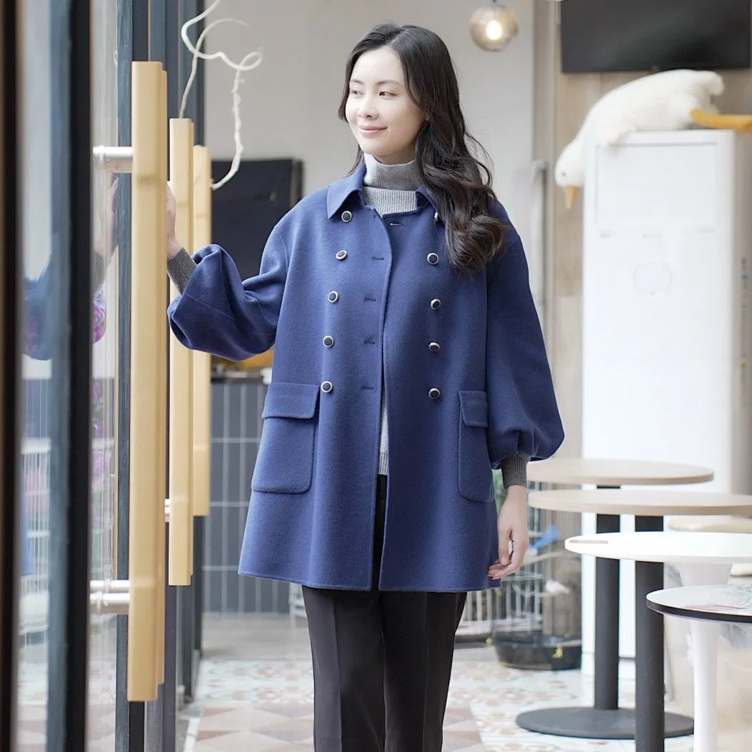 Luxury Merino-Wool &amp; Cashmere Blended Balloon-Sleeve Patch-Pocket Coat