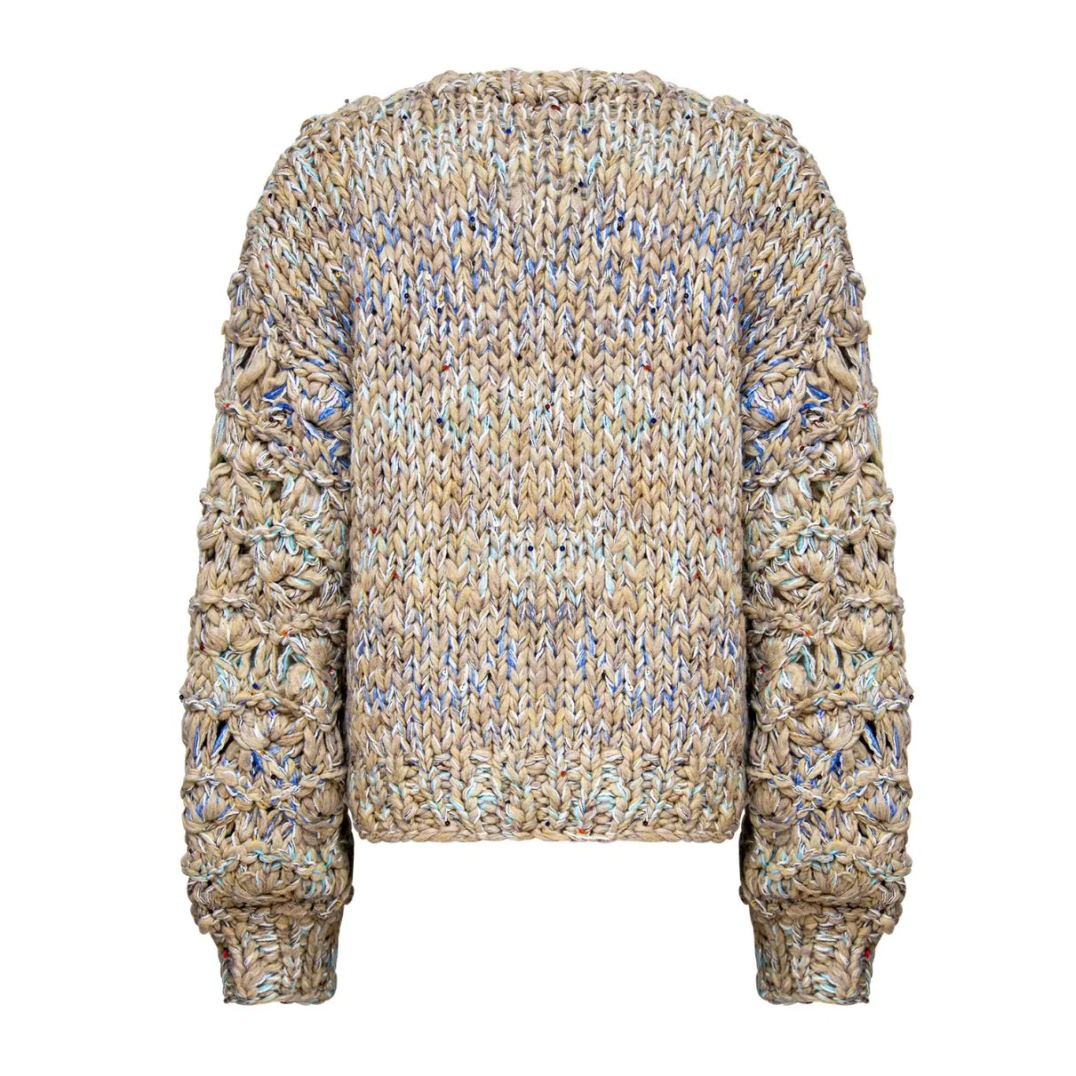 Artisanal Chunky Knit V Neck Button Front Textured Cropped Fashionable Knitted Cardigan