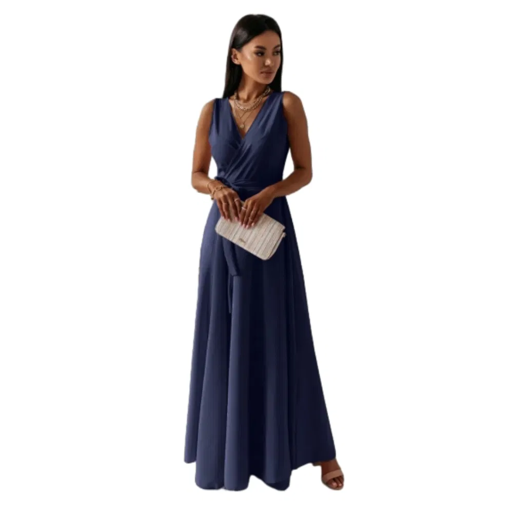 Hot-Selling Popular 2025 New Sleeveless V-Neck Full-Length Fashionable Social Event Maxi Dress