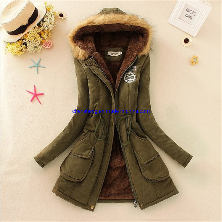 Women 's Fur Hoodies Ladies Coats Winter Warm Long Coat Jacket Cotton Clothes Thermal Parkas