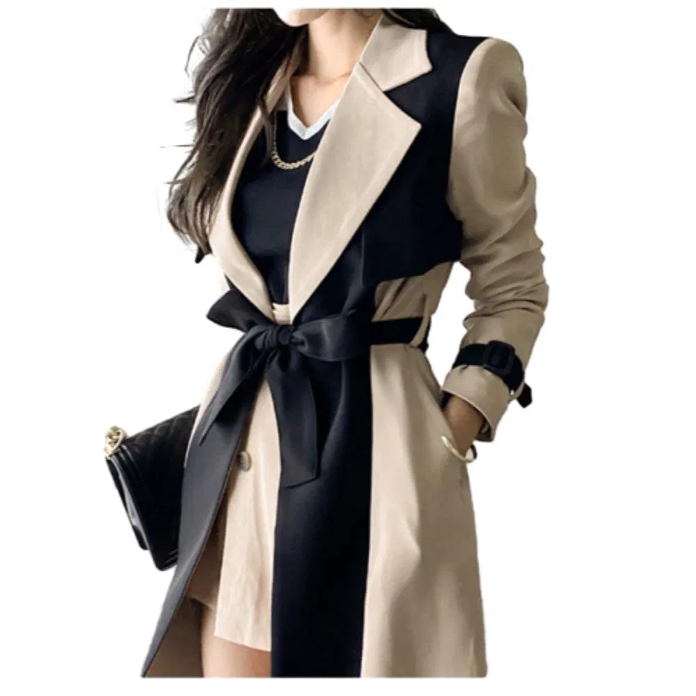 Fashionable Breathable Long Sleeve Wide Lapel Double Button Trench Coat