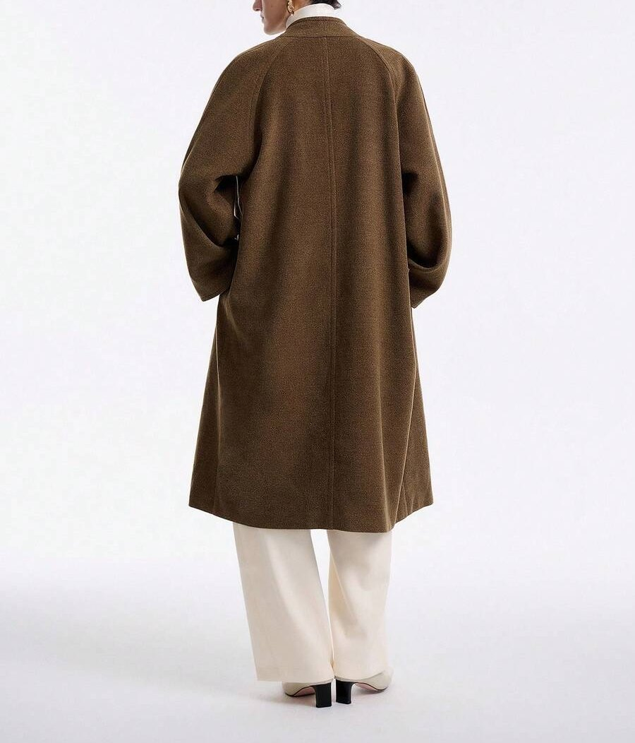 French Retro Style Casual Coat Luxurious Women Long Wool Blend Coat with Shawl Collar