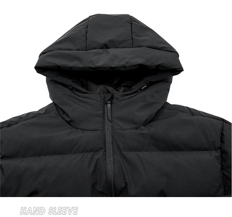 Logo Unisex Long Cotton Padding Thicken Parka with Hood