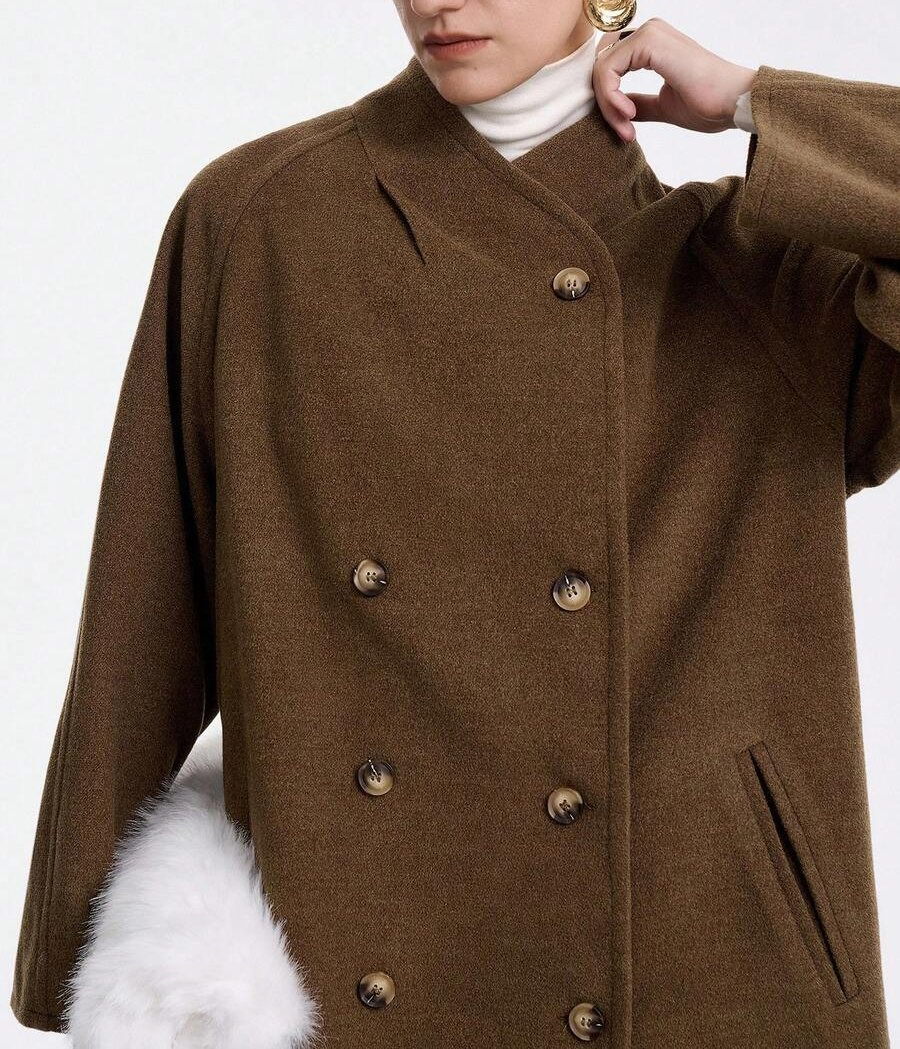 French Retro Style Casual Coat Luxurious Women Long Wool Blend Coat with Shawl Collar