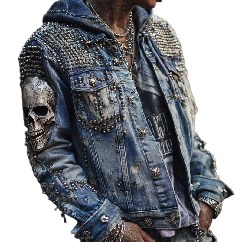 High-Quality Wholesale Customized Vintage-Streetwear Washed-Embroidery Button-Detailed Classic-Fit Men's Denim Jacket