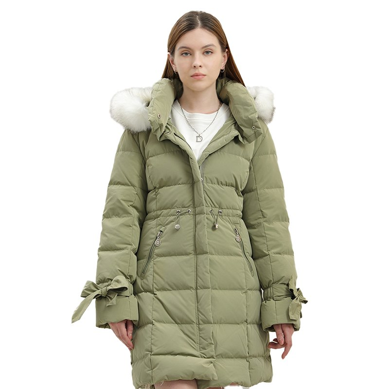 Winter Slim Casual Clothes Hooded Fur Collar Plain Quilted Woman Long Parka
