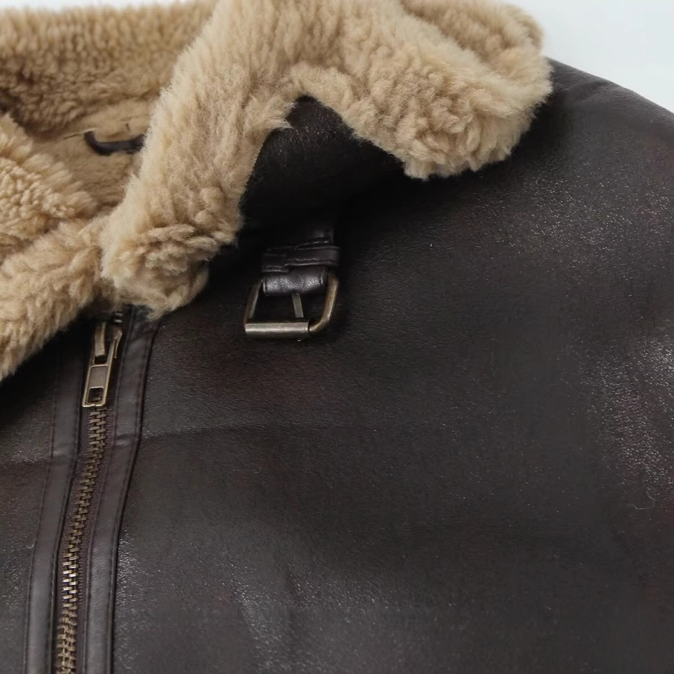 Luxurious Thickened Fur Collar PU Leather Jacket for Women