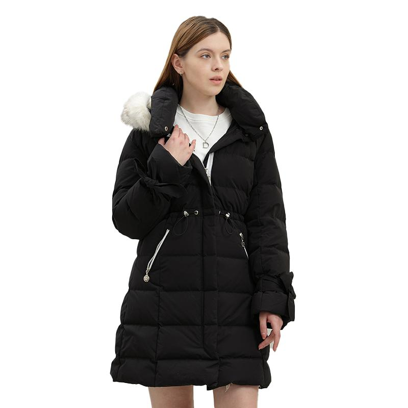 Winter Slim Casual Clothes Hooded Fur Collar Plain Quilted Woman Long Parka