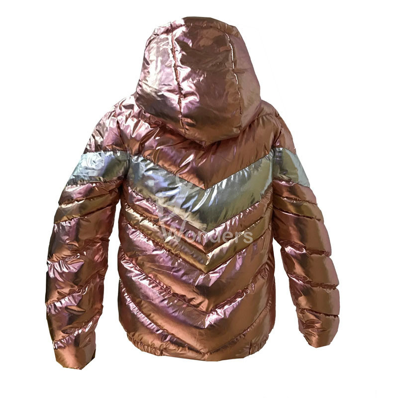 Girl's Shiny Metallic Full Zip Puffer Padded Hooded Jacket