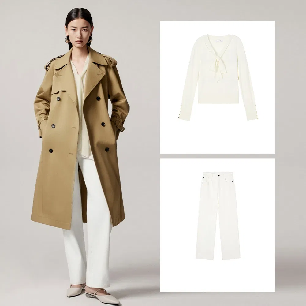 Sophisticated Longline Trench Coat with Black Button Closure